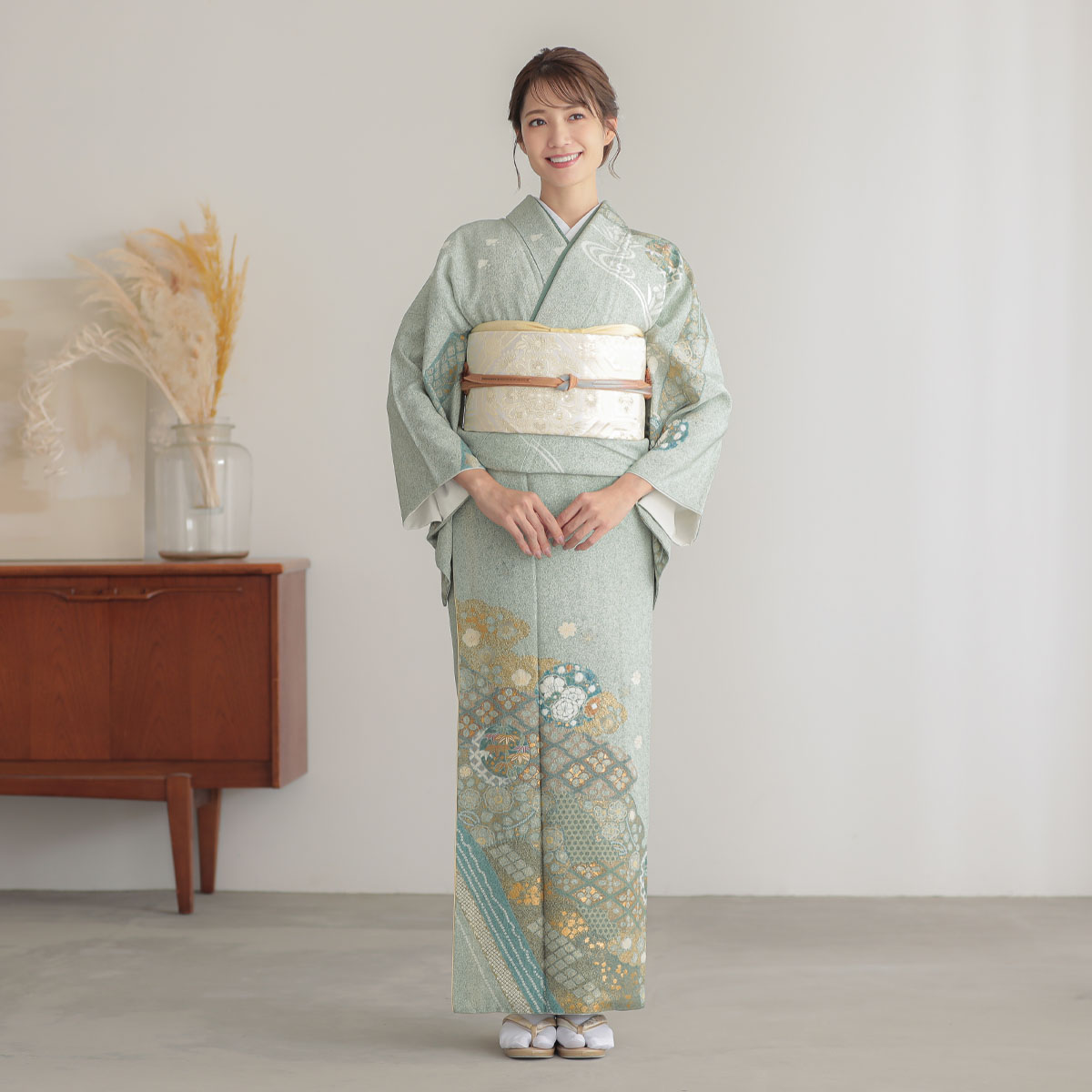 h1046　桂由美薄緑のりこぼし　丸文に道長取り