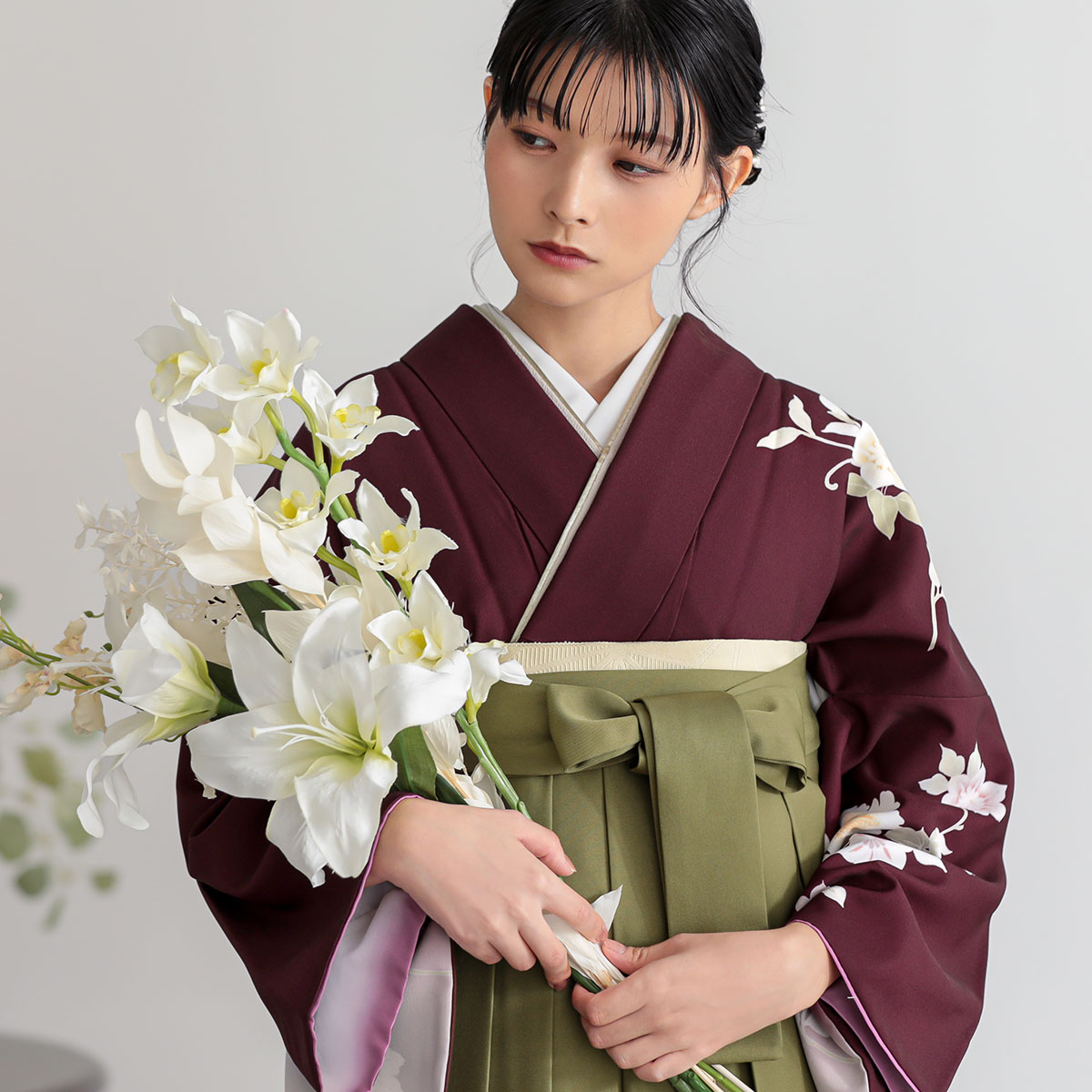 h1415　ボルドー　芙蓉に鉄線