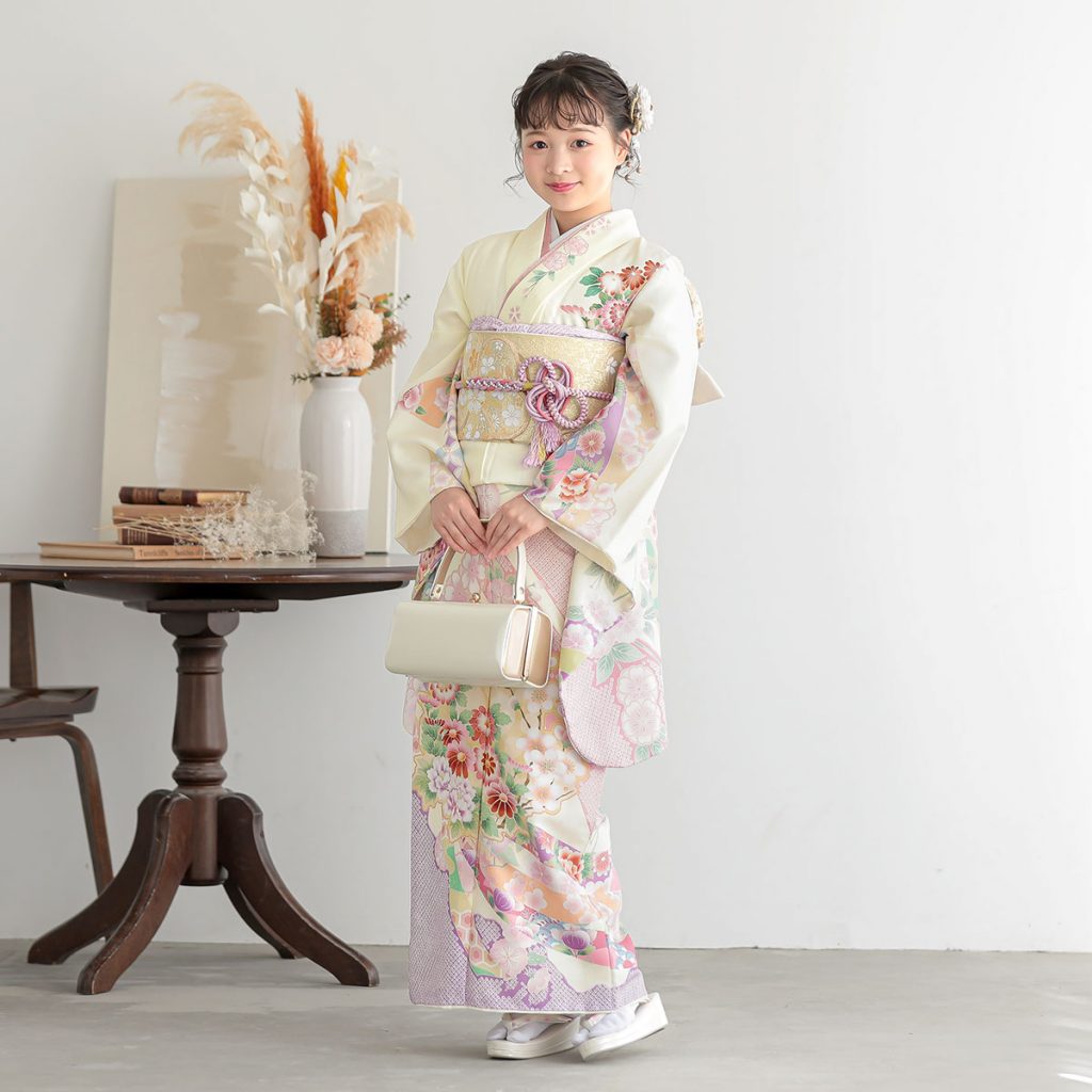 A385 クリーム 花丸文に熨斗目 源氏香