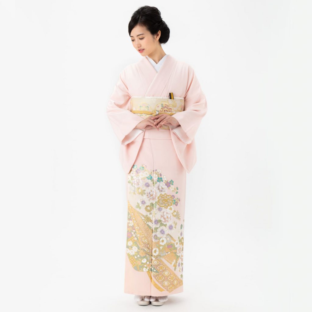 E278 桂由美薄ピンク 流れ熨斗に牡丹